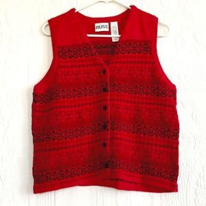 Russ Red Sweater Vest Retro 90s Striped Holiday Kitsch Cottagecore Soft Comfy XL